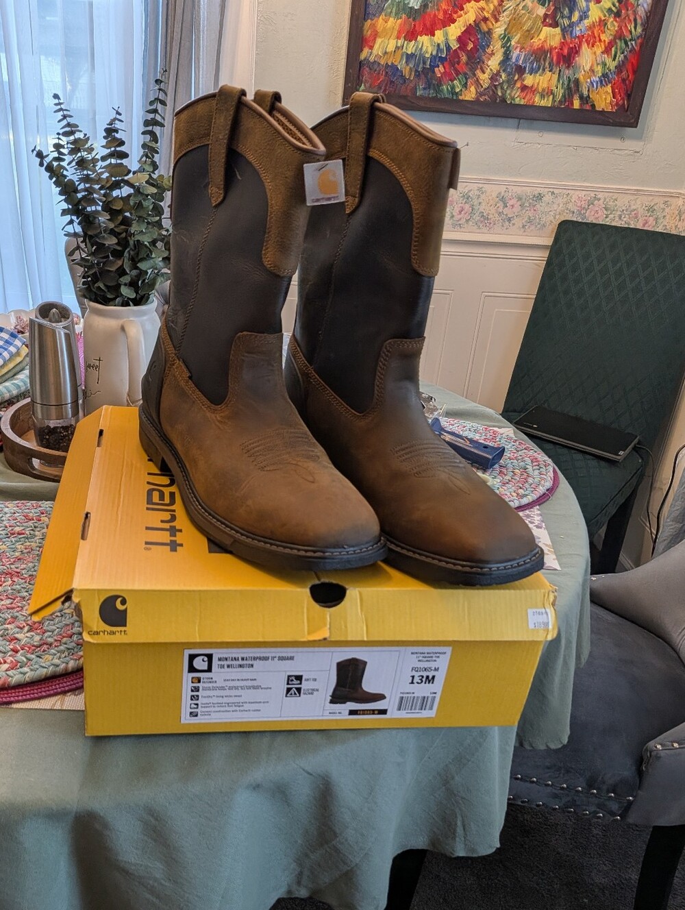 New Carhartt Men's Brown Two-Tone Pull-On Western Work Boots Size 13